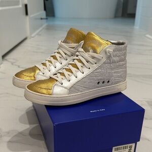 P448 Gold and White High-Top Sneakers
